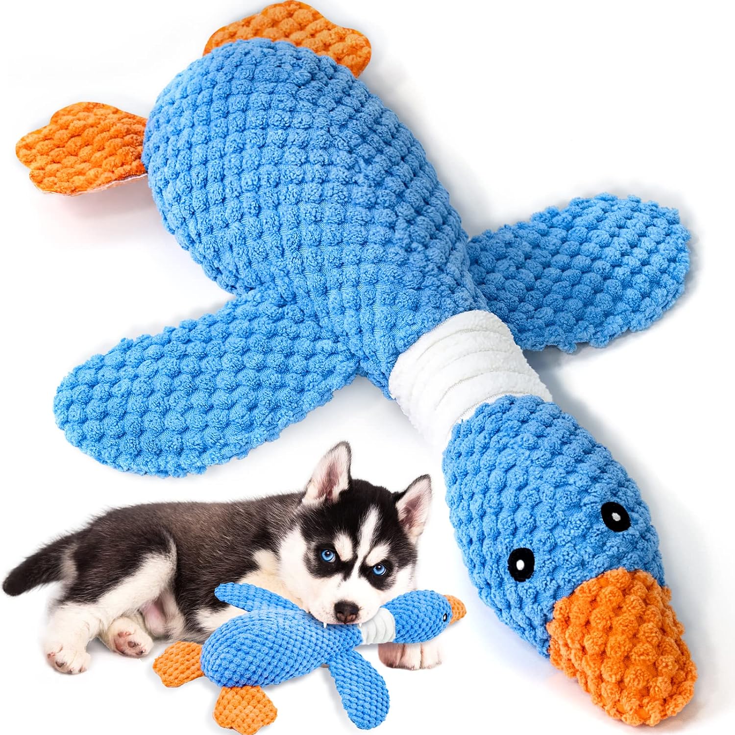 Brinquedos de cachorro indestrutíveis de ganso atualizados para mastigadores agressivos de raças pequenas, médias e grandes, brinquedos de pelúcia amassados ​​e barulhentos para cachorros, brinquedos de mastigar para filhotes de pato 
