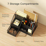 Mesh Desk Organizer Multifunctional Desktop Office Supplies Holder with 6 Compartments and 1 Drawer for Home School Classroom