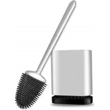 Toilet Brush and Holder Set for Bathroom, Flexible Toilet Bowl Brush Head with Silicone Bristles, Compact Size for Storage and Organization, Ventilation Slots Base (1 Pack, Silver)