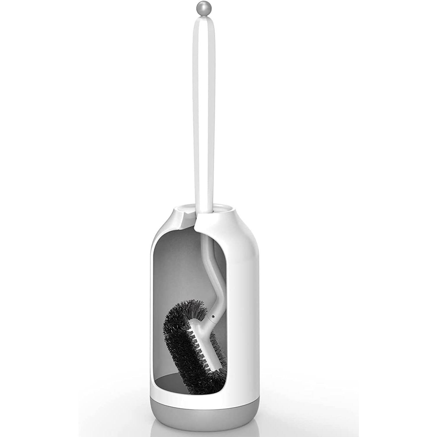 Toilet Bowl Brush Holder Set: Bathroom Deep Cleaning Toilet Cleaner Scrubber Under Rim with Curved Bristle for Dead Corner Clean - Hidden Modern Rv Toilet Decorative Accessories with - White