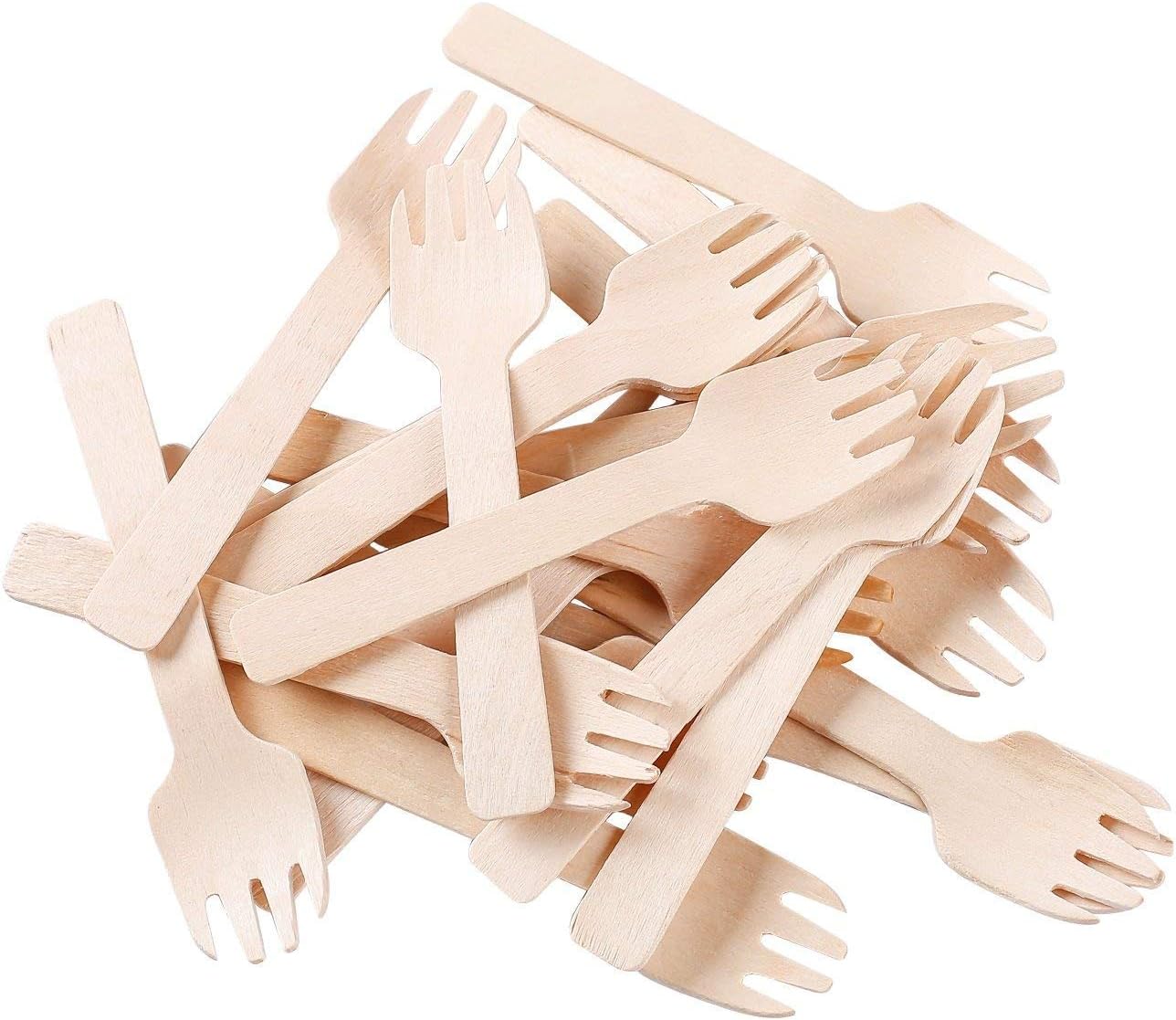 4" Mini Garfo de Madeira 100ct, Biodegradável Compostável Birchwood Garfo Colher 2 em 1 Utensílio 