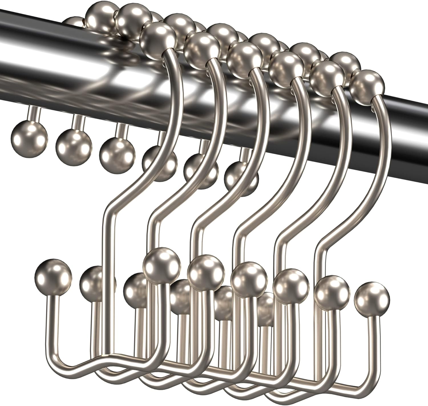 Shower Curtain Hooks, Shower Curtain Rings Rust Proof Metal Double Glide Shower Hooks Rings for Bathroom Shower Rods Curtains, Set of 12 Hooks