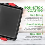 Non-Stick Kitchen Oven Baking Pans-Deluxe & Stylish Nonstick Gray Coating Inside Outside, Commercial Grade Restaurant Quality Metal Bakeware with Red Silicone Handles NCSBS3S, 3 Piece Set