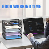 Organizador de mesa de 5 camadas com alça, organizador de papel/arquivo de malha para mesa, organizador de bandeja de papel para material de escritório preto 