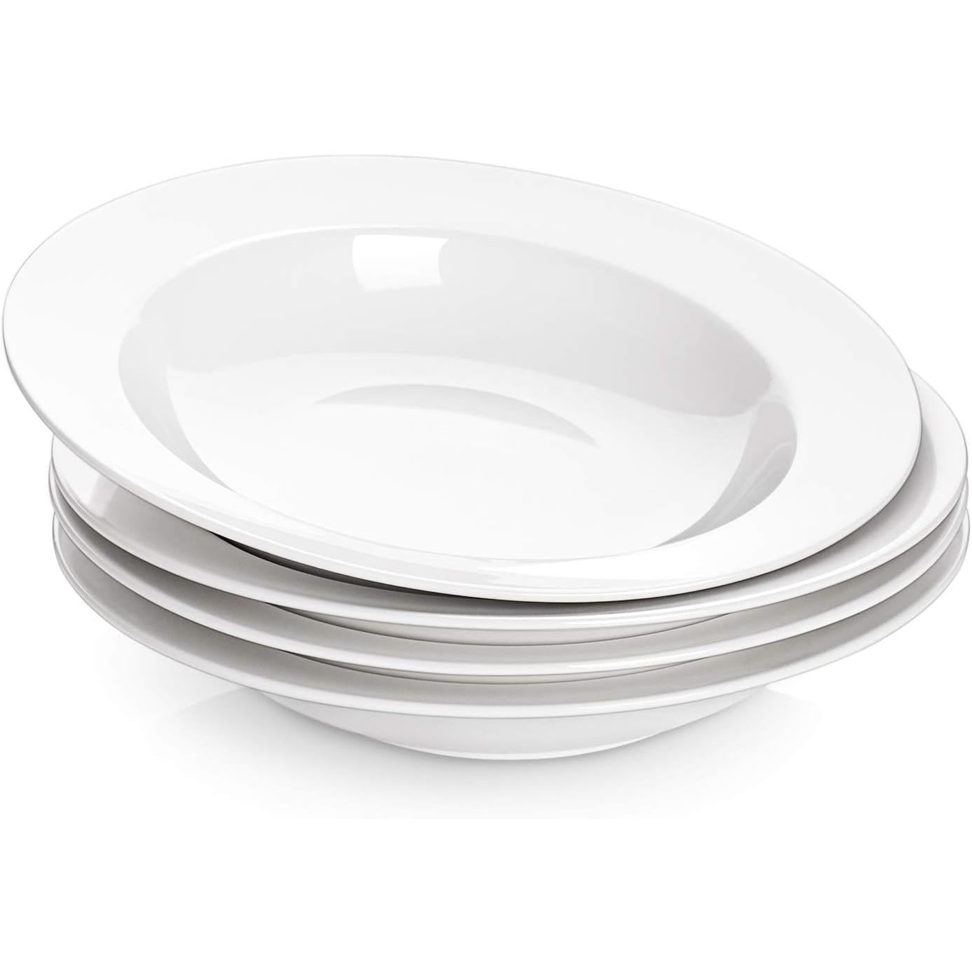 Soup Bowls, Pasta Bowls Plates, White Salad Bowls Set of 4, Porcelain Wide Rim Bowls, 20 Ounces, Microwave & Dishwasher Safe