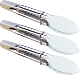 Mini Tongs with Silicone Tips 7-Inch Small Serving Tongs, Set of 3 (Black White Gray)