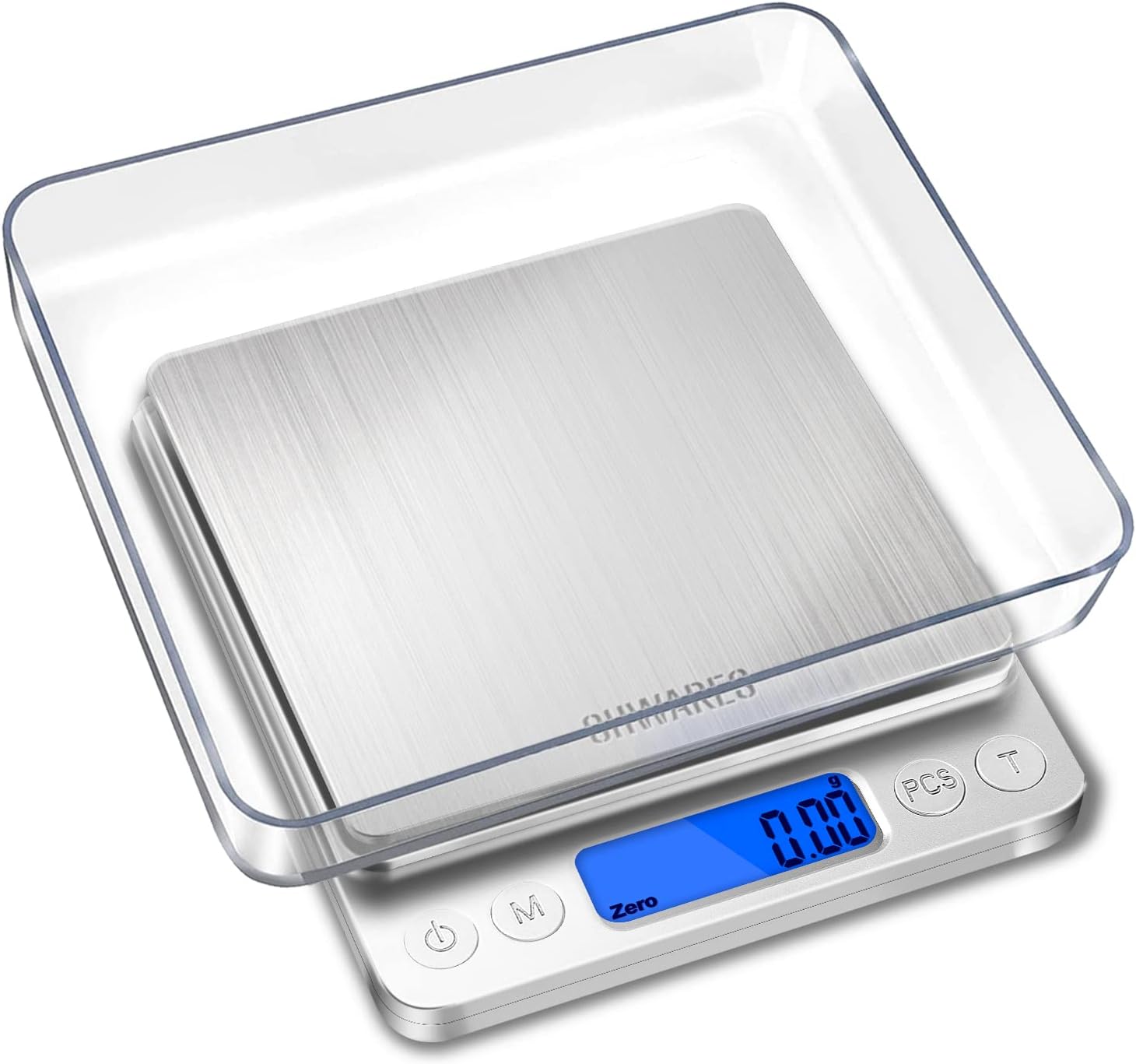 Balança de alimentos, balança de cozinha recarregável com bandejas 3000g/0,1g, mini balança com função de tara, balança digital gramas e onças para perda de peso, dieta, culinária, preparação de refeições, café, joias, prata 
