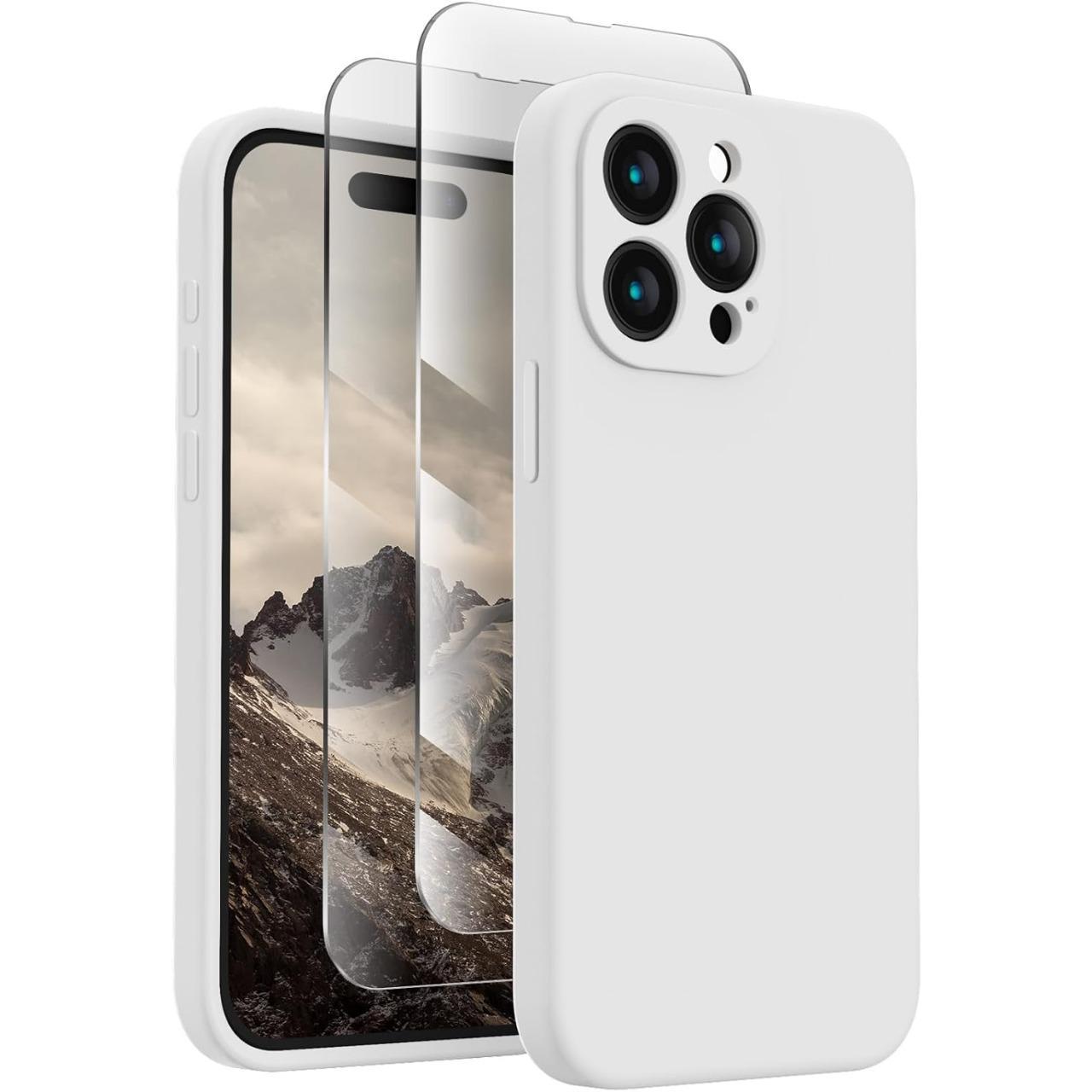 Soft Phone Case for 15 Pro, Silicone Upgraded [Camera Protection] Phone Case with [2 Screen Protectors], Soft Anti-Scratch Microfiber Lining Inside