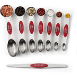 Set of 8 Magnetic Measuring Spoons Set with Strong N45 Magnets, Heavy Duty Stainless Steel Metal, Fits in Kitchen Spice Jars for Baking & Cooking, BPA Free, Multi-Color