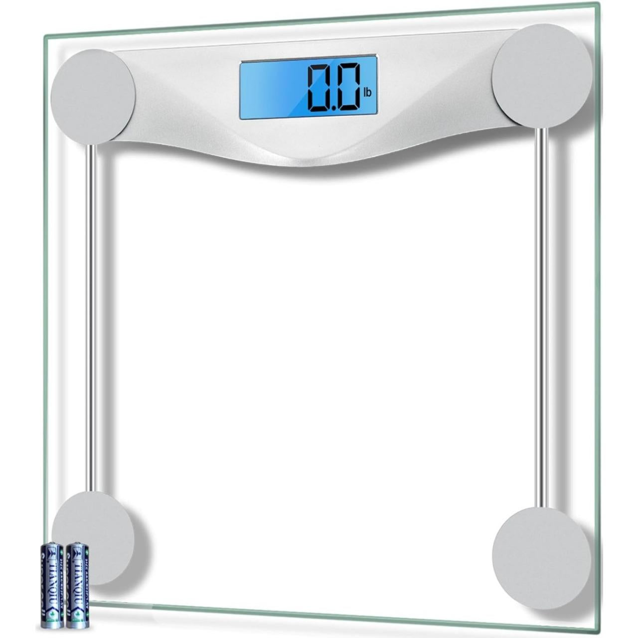 Balança de banheiro para peso corporal, balança digital para pessoas, display LCD grande e preciso com luz de fundo, vidro temperado de 6 mm, 400 libras 