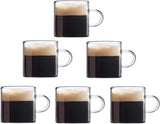 Espresso Cups Set of 6 (Buy 4, get 2 Free), 4 oz Glass Espresso Coffee Cups, Small Espresso Mugs With Handle For Hot or Cold Latte, Tea, Gift for Espresso Lovers, Microwave Dishwasher Safe