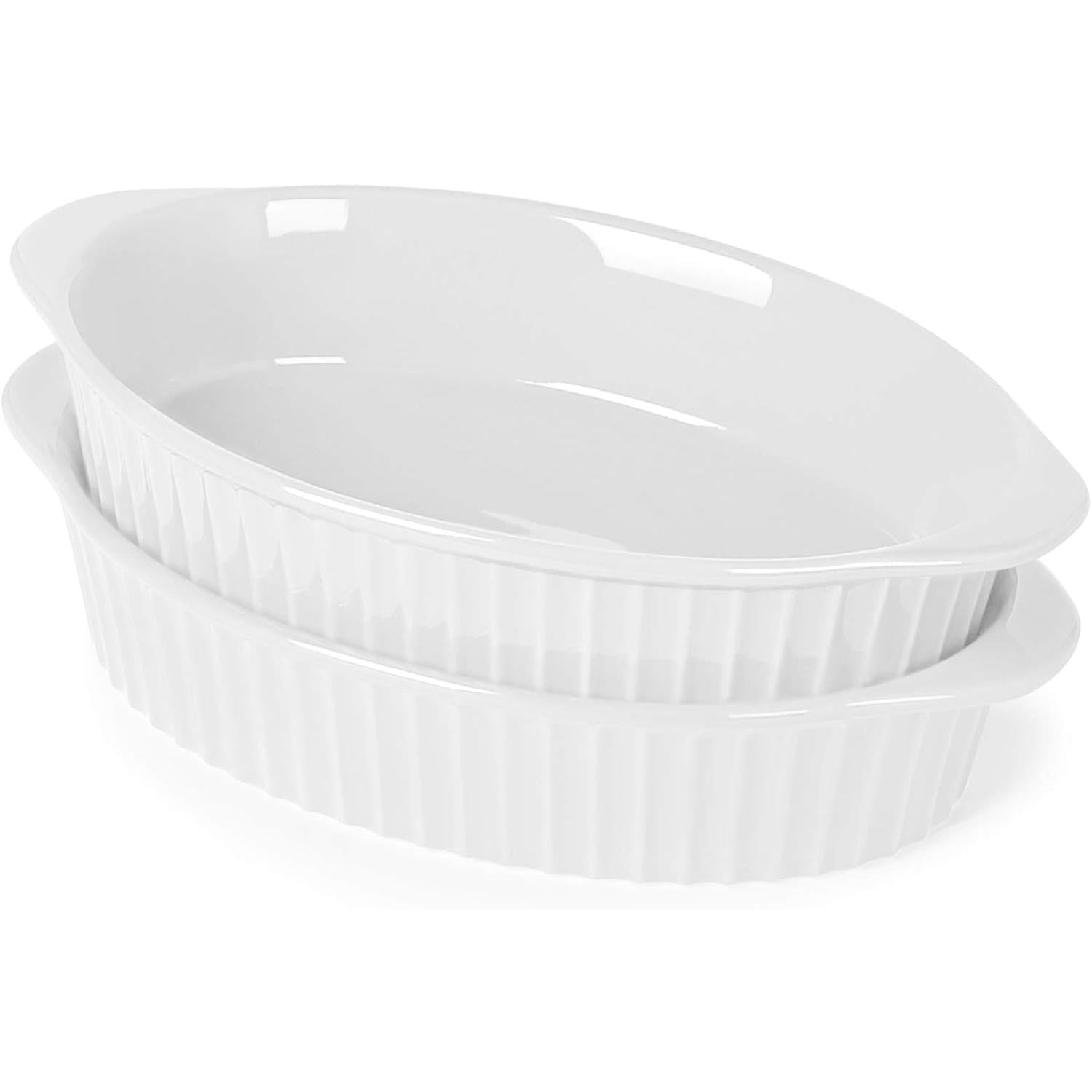 Porcelain Small Oval Au Gratin Pans,Set of 2 Baking Dish Set for 1 or 2 person servings, Bakeware with Double Handle for Kitchen and Home,(White)