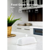 Porcelain Butter Dish - Clean Table Design - Ceramic Butter Dishes with Lid for Countertop with Raised Non-Slip Strip - Holds 1 Standard Butter Stick - Easy to Clean & Dishwasher Safe. White