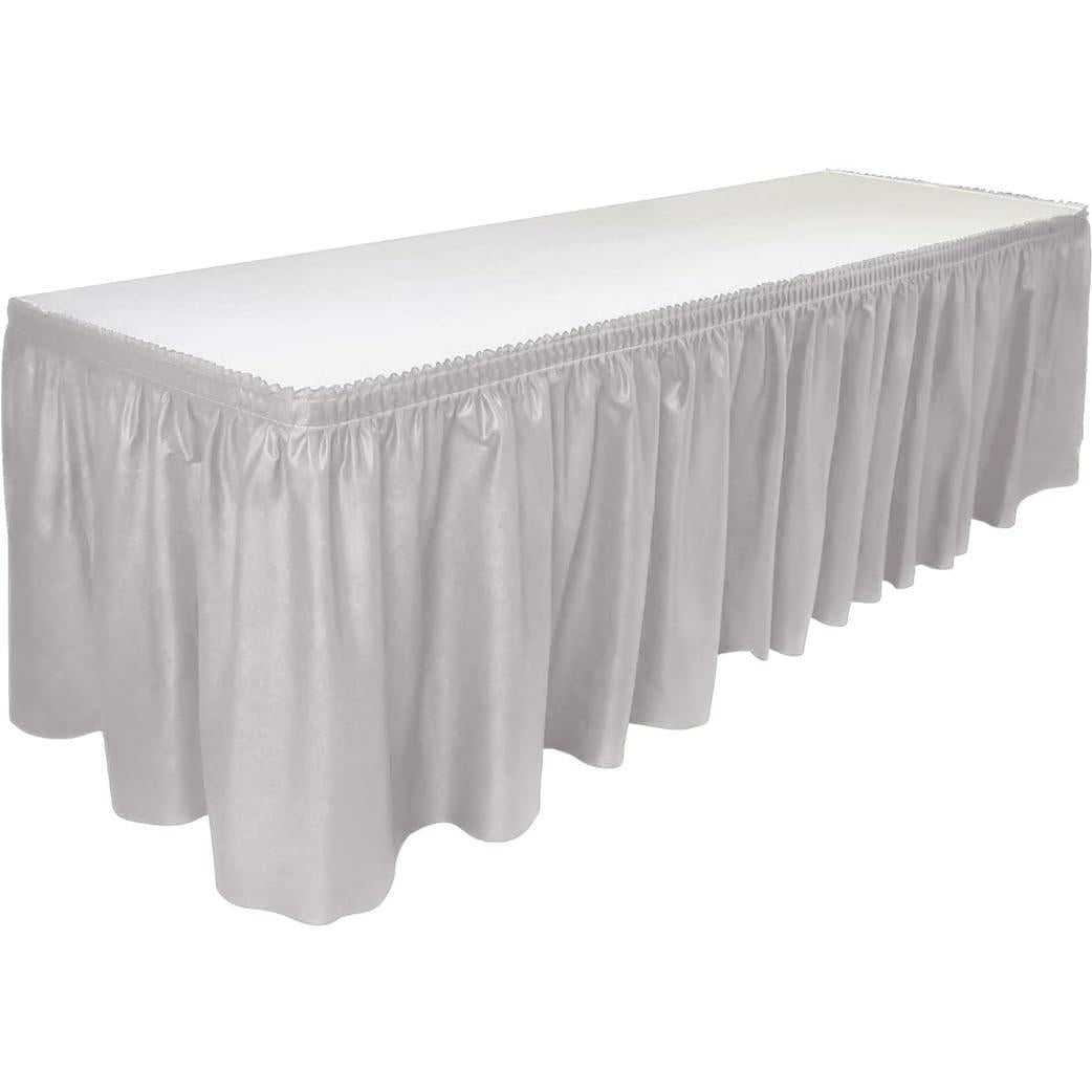 Saia de mesa, 29 pol x 14 pés - Saia de mesa de plástico, descartável, reutilizável, saia de toalha de mesa retangular (1 pacote) 