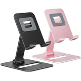 2 Pack Dual Folding Cell Phone Stand, Fully Adjustable Phone Holder for Desk, Compatible with Phone 15 14 13 12 11, All Phones, Black & Rose Gold