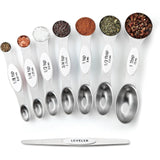 Set of 8 Magnetic Measuring Spoons Set with Strong N45 Magnets, Heavy Duty Stainless Steel Metal, Fits in Kitchen Spice Jars for Baking & Cooking, BPA Free, Multi-Color