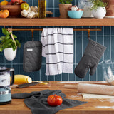 Conjunto de toalha de cozinha, luva de forno e pegador de panela Onion Quilt, cinza carvão