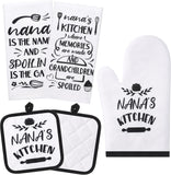 Conjunto de cozinha Nana de 5 peças, inclui 2 toalhas de prato Nana, 2 almofadas de forno Nana, suporte de panela, luva de forno Nana, presente de Nana para casa, aniversário, cozinha, cozimento, assar (estilo Nana) 