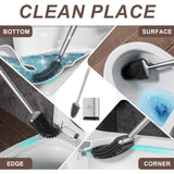 Toilet Brush and Holder Set for Bathroom, Flexible Toilet Bowl Brush Head with Silicone Bristles, Compact Size for Storage and Organization, Ventilation Slots Base (1 Pack, Silver)