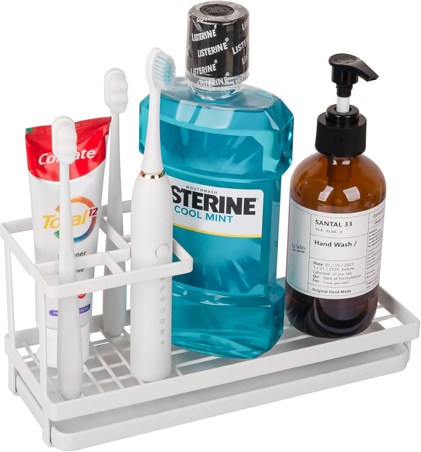 Paradigms Interiors Toothbrush Holders for Bathrooms, Carbon Steel Tooth Brushing Holder Electric Toothbrush and Toothpaste Organizer Bathroom Accessories for Countertop, Shower, Sink - Matte Black