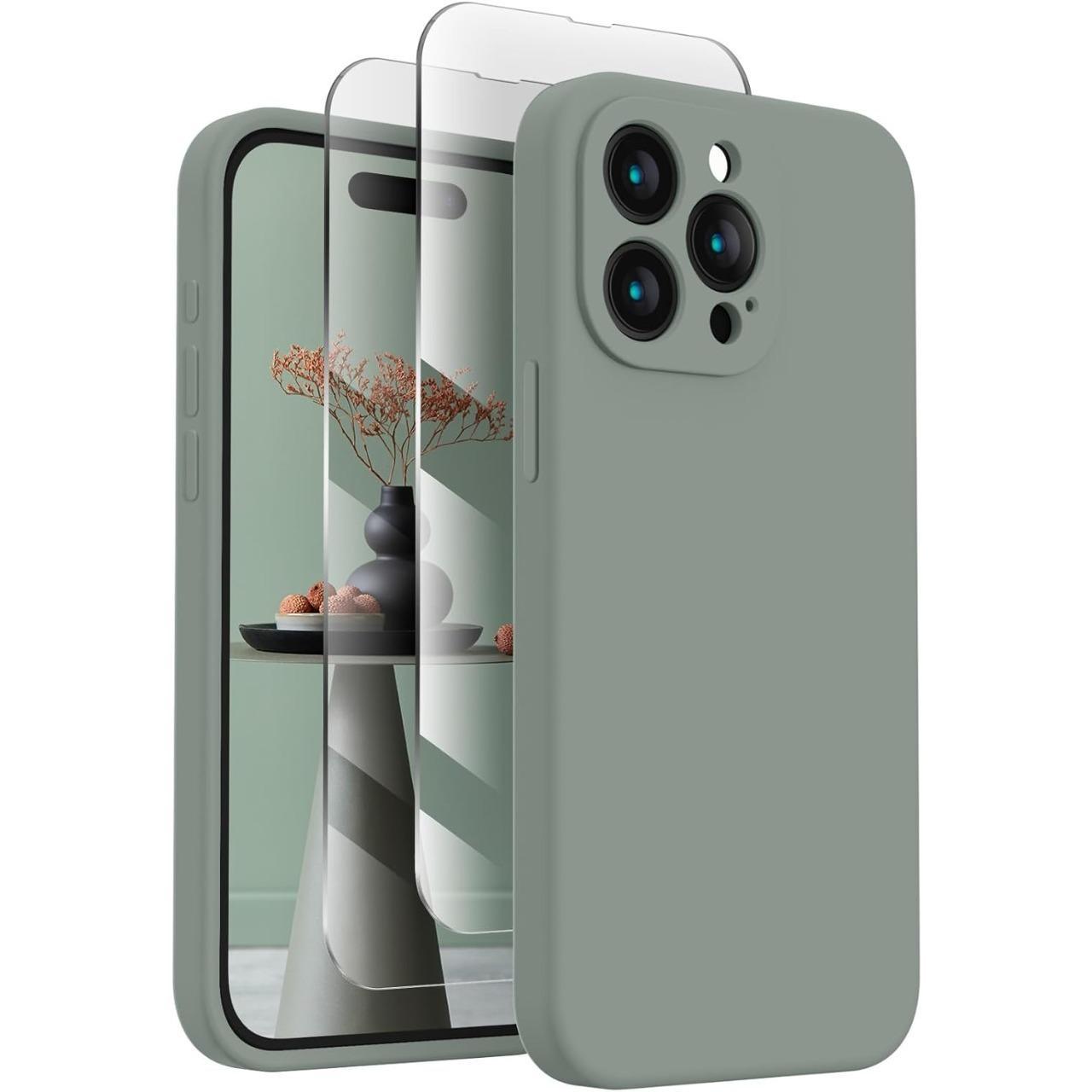 Soft Phone Case for 15 Pro, Silicone Upgraded [Camera Protection] Phone Case with [2 Screen Protectors], Soft Anti-Scratch Microfiber Lining Inside