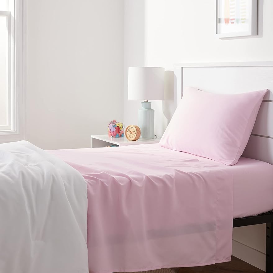Soft Easy-Wash Lightweight Microfiber 3-Piece Sheet Set, Twin, Light Pink, Solid