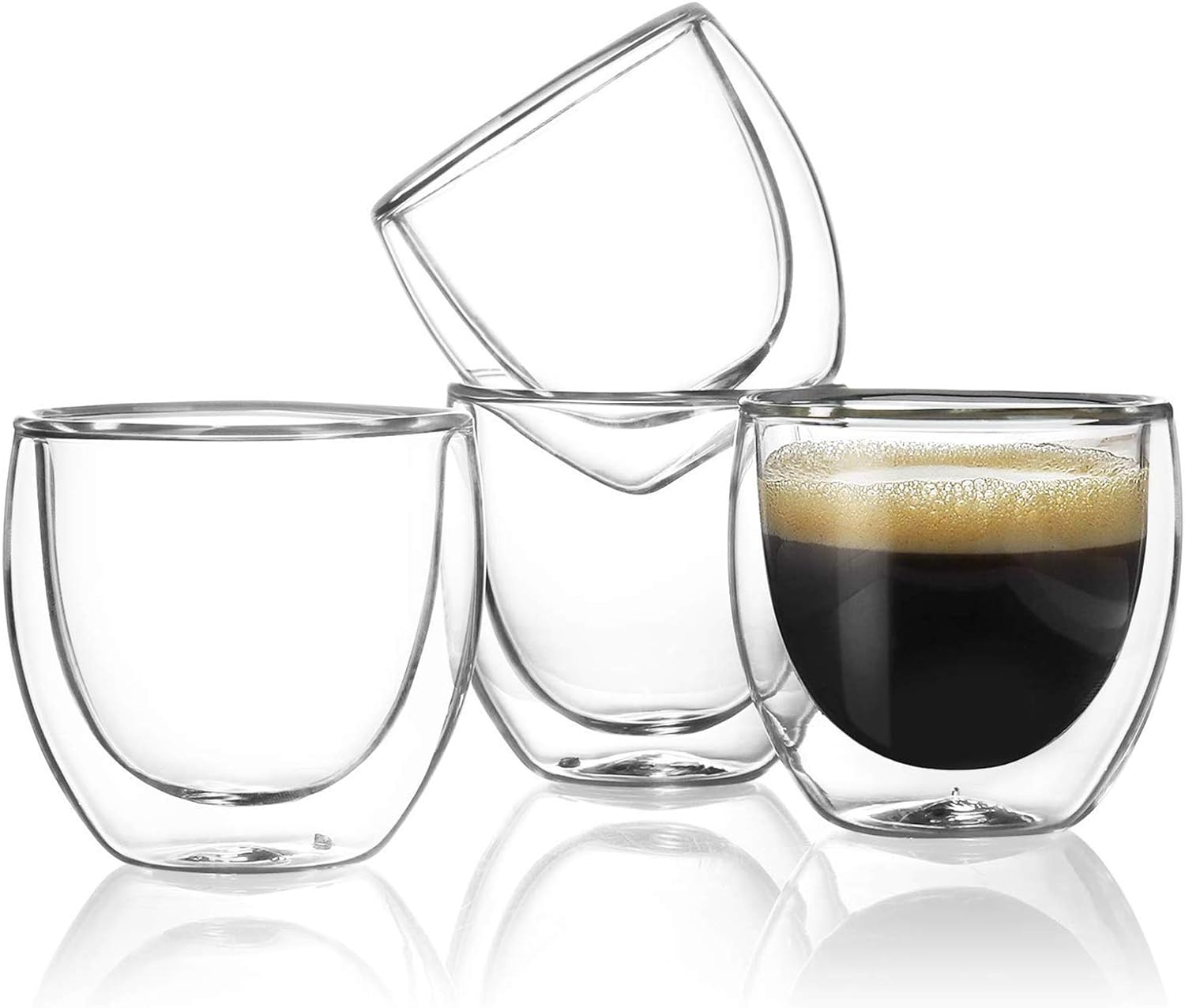 Conjunto de 4 xícaras de café expresso, xícaras de café de vidro com parede dupla de 4 onças, xícaras de vidro de shot expresso isoladas para acessórios de expresso, xícaras de café expresso de vidro transparente adequadas para máquina de expresso 