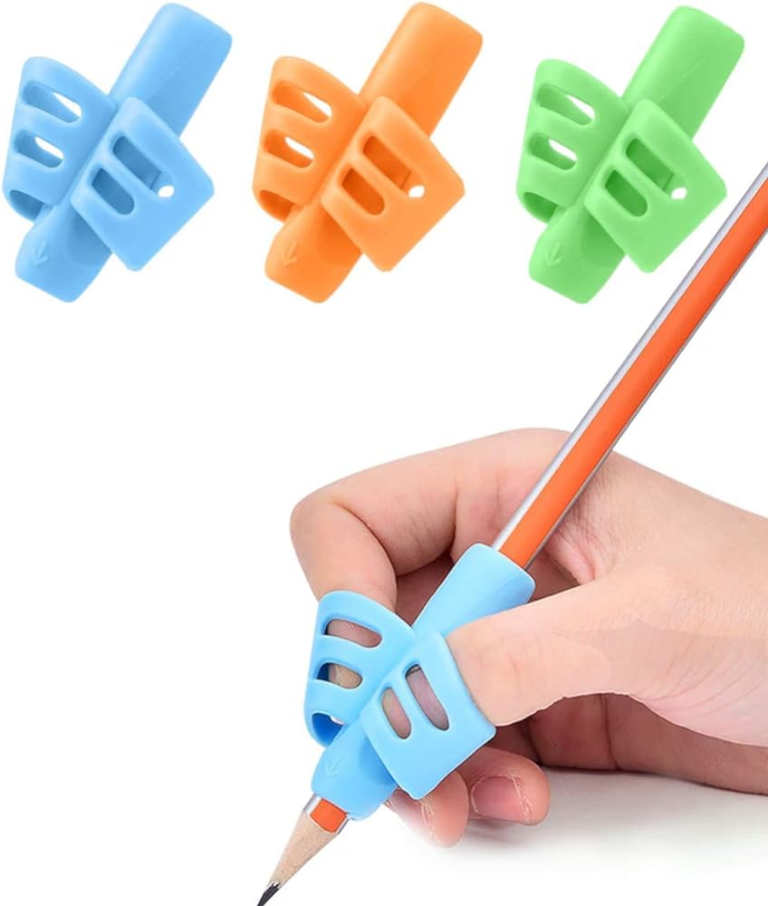 Pegadores de lápis para caligrafia, pinça de lápis, porta-lápis, correção de postura, treinamento, auxílios para escrita para crianças em idade pré-escolar, crianças pequenas, necessidades especiais (3 peças) 