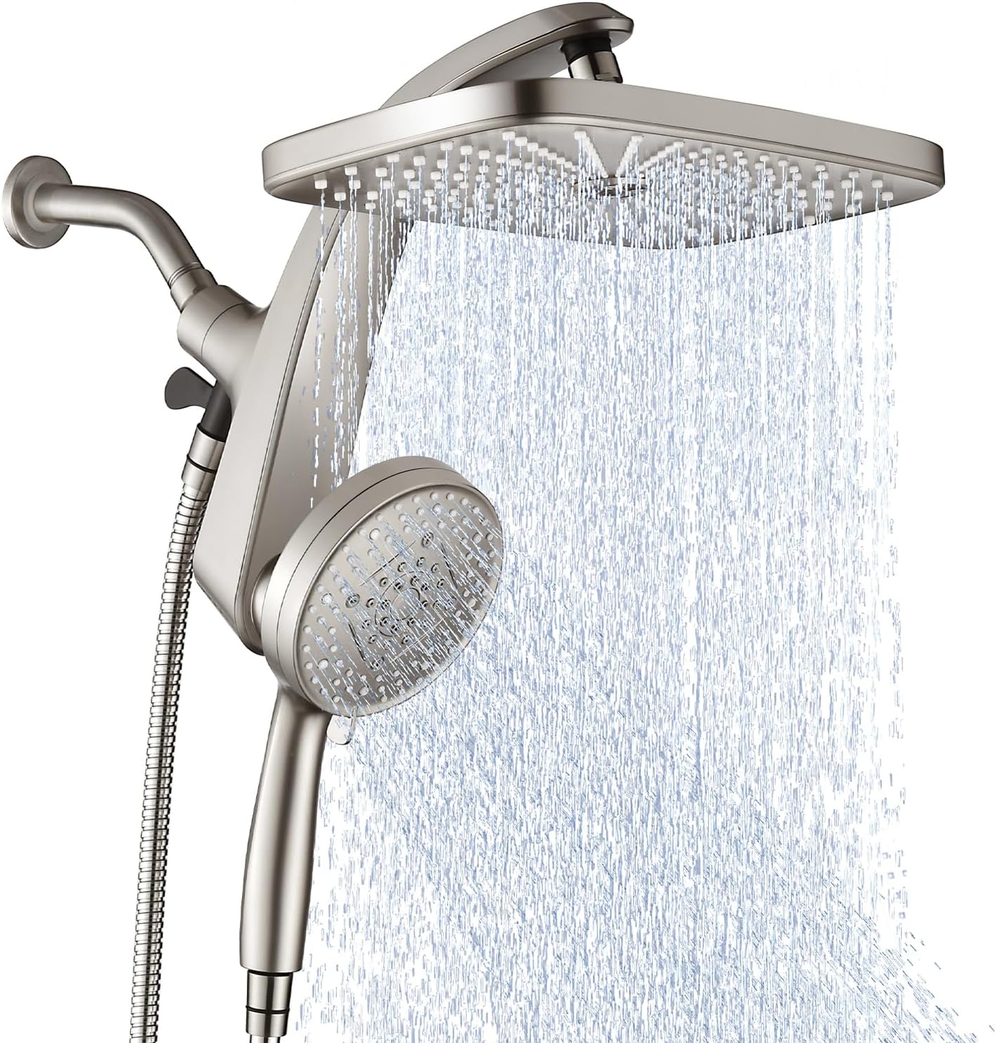 High Pressure Rain Shower Head: Upgrade Shower Heads with Handheld Spray Combo with Fixed Showerhead and 10 Sprays Handheld Shower Head, Detachable Showerheads Built-in Magnetic Docking and Power Jets