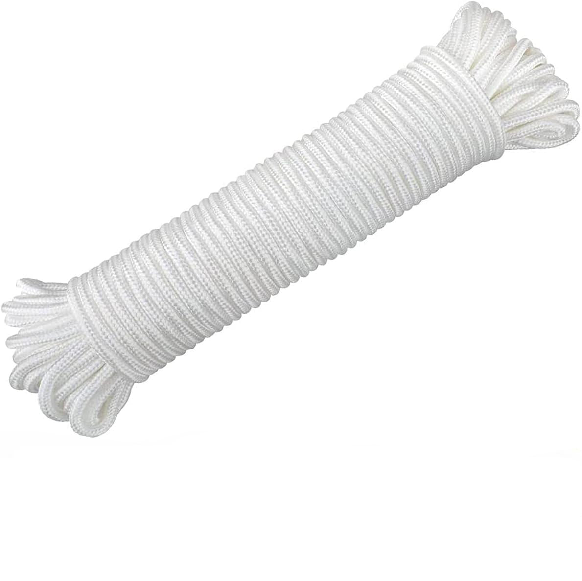 90 pés 1/4 polegada (7 mm) Nylon Poly Rope Flag Pole Polipropileno Varal de Roupas Camping Utility Bom para Tie Pull Swing Climb Knot (Branco)