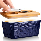 Large Butter Dish with Lid for Countertop Porcelain Butter Container,Double Silicone Seal Butter Dishes with Covers for West or East Coast Butter