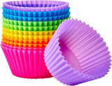 Formas de silicone redondas reutilizáveis ​​para assar, forminhas para muffins, pacote com 12 unidades, multicoloridas 