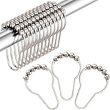 Shower Curtain Hooks, Decorative Rust Proof Stainless Steel Shower Curtain Hooks for Bathroom Shower Rods Set of 12, Polished Nickel