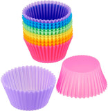 Formas de silicone redondas reutilizáveis ​​para assar, forminhas para muffins, pacote com 12 unidades, multicoloridas 