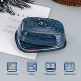 Porcelain Butter Dish with Lid, Covered Butter Container with Handle Design for Countertop, Blue
