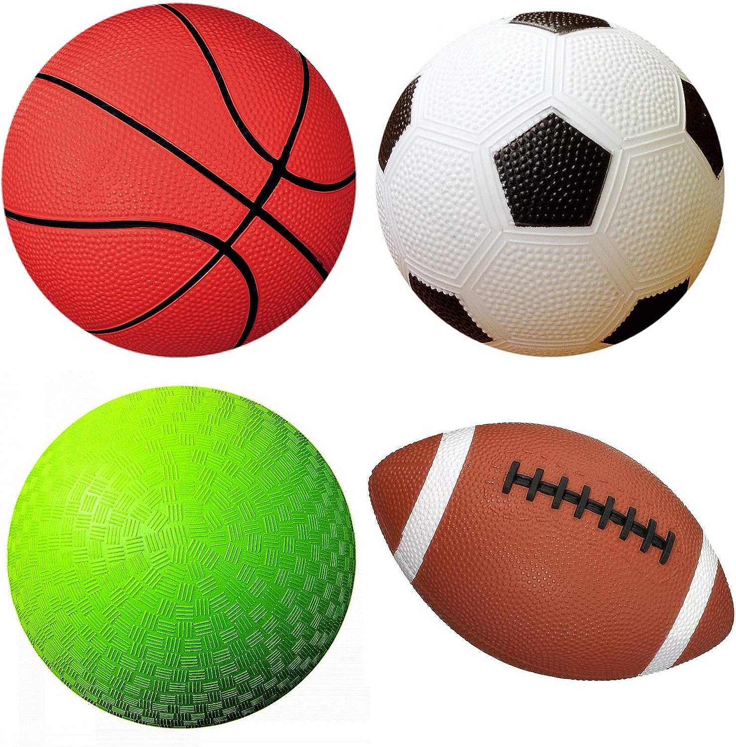 Pacote de 4 bolas esportivas com 1 bomba: 1 bola de futebol de 5", 1 bola de basquete de 5", 1 bola de playground de 5" e 1 bola de futebol de 6,5" (4 bolas e 1 bomba) 
