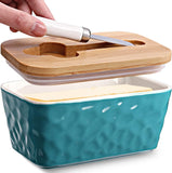Large Butter Dish with Lid for Countertop Porcelain Butter Container,Double Silicone Seal Butter Dishes with Covers for West or East Coast Butter