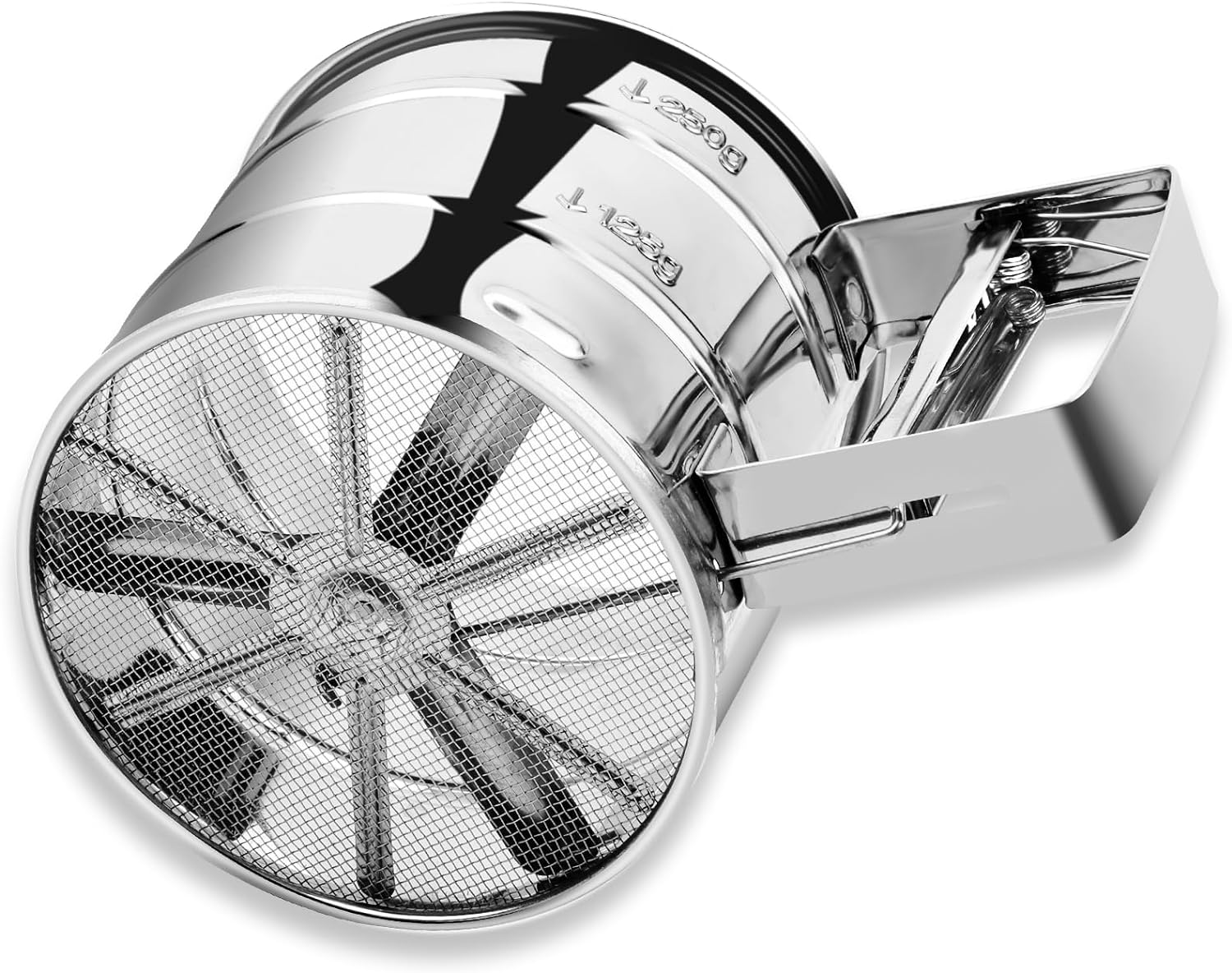 Premium Stainless Steel Sifter for Baking, Fine Mesh Flour Sifter for Baking, One Hand Press Crank Sifter for Powdered Sugar, Flour Sieve Shaker Duster for Baking Cakes Kitchen