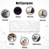 Mouse pad grande para jogos com bordas costuradas, tapete de mesa minimalista com mapa topográfico, mousepad XL estendido com base antiderrapante, tapete de mesa legal para teclado e mouse, 35,4 x 15,7 pol., branco 