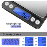 Balança digital de gramas com 2 bandejas, balança pequena de joias de 500g/0,01g, balança digital de 6 unidades de gramas, peso em gramas e onças, função de tara, balança digital de ervas para alimentos, mini réptil 