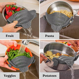 Pot Strainer & Pasta Strainer - Adjustable Silicone Clip On Strainer for Pots, Pans, & Bowls- Kitchen Gadgets, Noodle Strainer, Food Strainer, Kitchen Gifts for Women, Gray