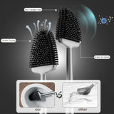 Toilet Brush and Holder Set for Bathroom, Flexible Toilet Bowl Brush Head with Silicone Bristles, Compact Size for Storage and Organization, Ventilation Slots Base (1 Pack, Silver)