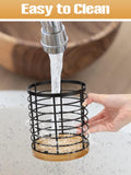 Suporte para utensílios de cozinha Suporte para utensílios grande com base de madeira e suporte de metal preto fosco, soluções de armazenamento para cozinha/armazenamento de itens pequenos 