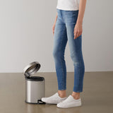 Round Cylindrical Soft-Close Small Trash Can With Foot Pedal, 5 Liter/1.3 Gallon, Brushed Stainless Steel