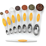 Set of 8 Magnetic Measuring Spoons Set with Strong N45 Magnets, Heavy Duty Stainless Steel Metal, Fits in Kitchen Spice Jars for Baking & Cooking, BPA Free, Multi-Color