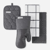 Conjunto de toalha de cozinha, luva de forno e pegador de panela Onion Quilt, cinza carvão