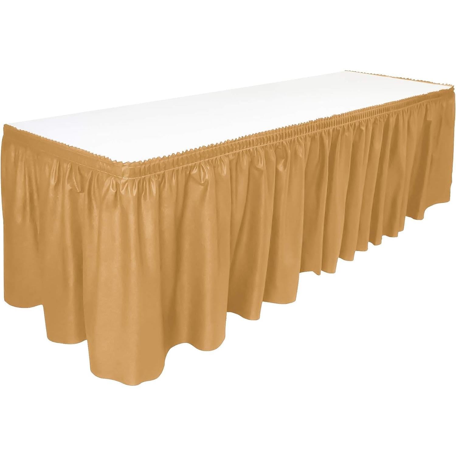 Saia de mesa, 29 pol x 14 pés - Saia de mesa de plástico, descartável, reutilizável, saia de toalha de mesa retangular (1 pacote) 