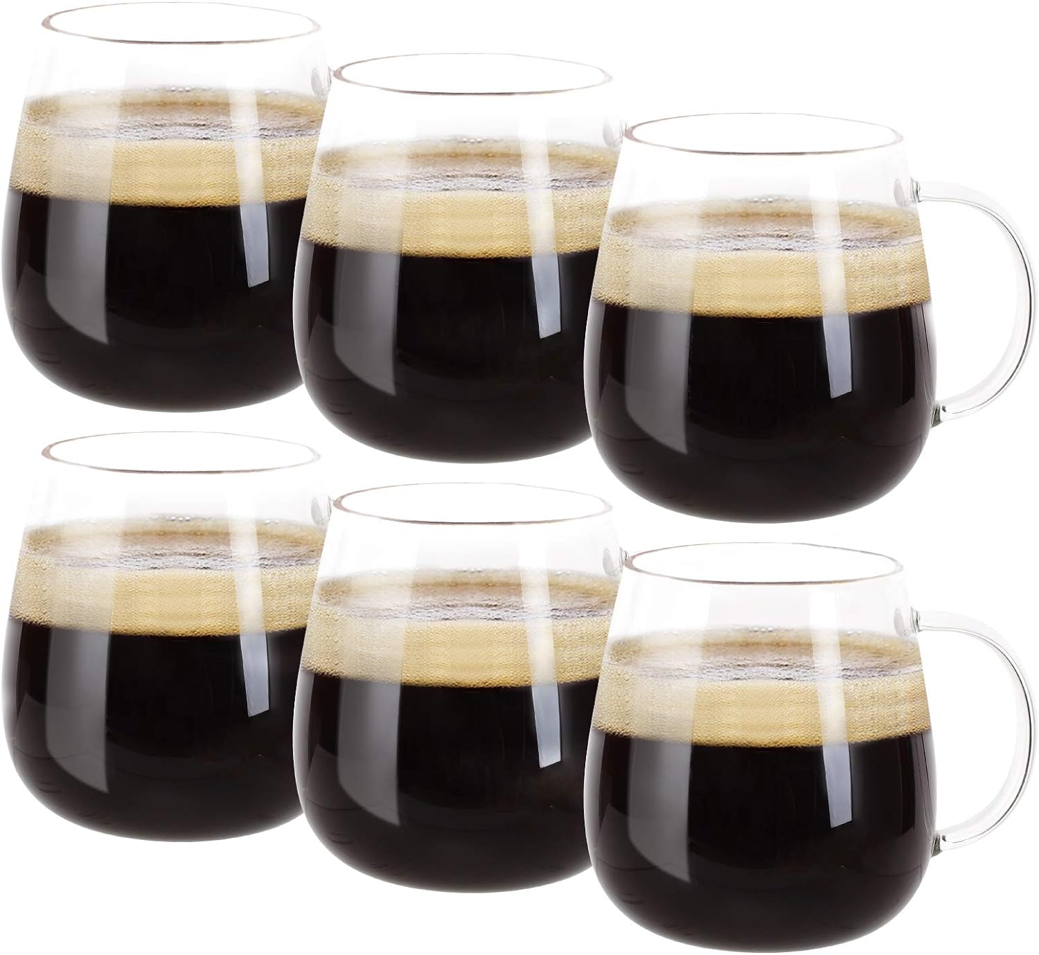 Conjunto de 6 canecas de café de vidro, copos de vidro de borosilicato seguros para micro-ondas, canecas grandes de 15 onças, presentes para a família, café com leite, chocolate e bebidas, mocha, cappuccino, chá e água, copos transparentes para beber 