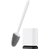 Toilet Brush and Holder Set for Bathroom, Flexible Toilet Bowl Brush Head with Silicone Bristles, Compact Size for Storage and Organization, Ventilation Slots Base (1 Pack, Silver)