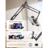 Suporte para tablet Suporte para telefone Suporte para iPad para montagem na mesa [Ultra durável] 2 grampos Suporte para tablet para telefone Suporte para tablet Suporte para telefone se encaixa no telefone 15 Pro Pad 4-13" Dispositivo 